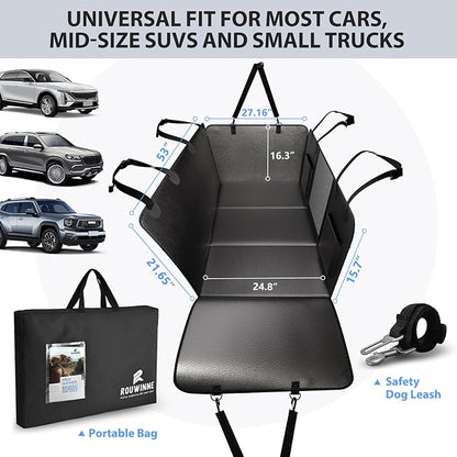 ROUWINNE Back Seat Extender for Dogs-Upgraded PU Leather, Hard Bottom Dog Car Seat Cover for Back Seat, Anti-Scratch Backseat Extender for Dogs,Waterproof Dog Hammock for Car, SUV, 420lbs