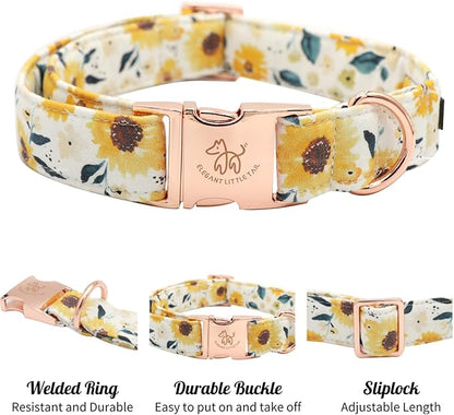Elegant little tail Dog Collar, Sunflower Pattern Pet Collar Durable Cute Dog Collars Summer Fall Female Pet Gift Adjustable Dog Collar for X-Small Dogs