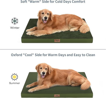 Tail Stories Large Comfy Washable Dog Bed, Orthopedic Egg Crate Foam Dog Crate Mat for Large Dogs with Removable Cover, 41x27 Inch, Olive Green