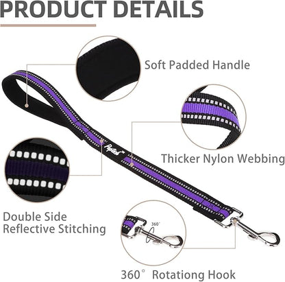 PUPTECK Reflective Short Dog Leashes - 3 Packs 2.5ft/ 1.5ft/ 1ft Nylon Leash with Strong Clip, Soft Padded Handle, Durable Training Leash for Large Small Medium Dogs Walking Outside, Purple