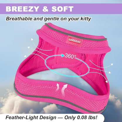 Cat Harness and Leash Set,Escape Proof Kitten Harness,Step in Adjustable Soft Lightweight,Easy Control,Reflective Strips Comfortable for Walking Travel(Pink,XXS)