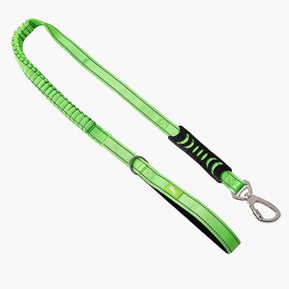DF Co. Bungee Dog Leash | Strain Free & Shock Resistant for Control | Neoprene Padded Handle, Heavy-Duty Carabiner Clip, and D-Ring | Neon Green, Size Small