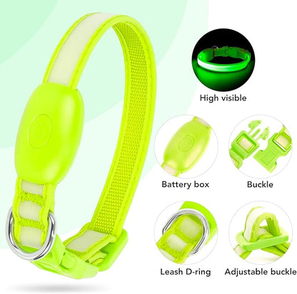 Light up Collar for Small Dog,Vizpet XS Adjustable Size Nylon Collar USB Rechargeable Bright Safety Pet Collar for Cats Small Dogs (Green, X-Small[ 8.66-11.9 inch/22cm-30cm])