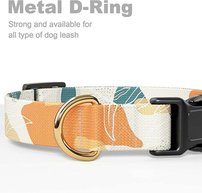 Rnivvi Dog Collar for Small Dogs, Cute Heavy Duty Adjustable Puppy Collar with Quick Release Buckle for Boy Girl & Female, Pet Accessories for Walking Running, S Length 3/4" Width, Abstract Leaves