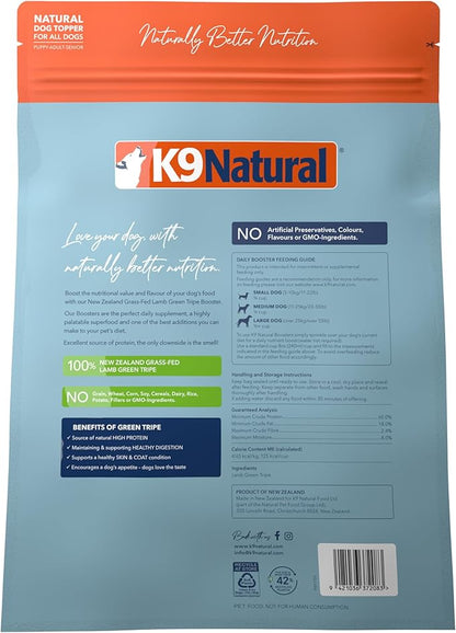K9 Naturals Freeze Dried Dog Food Topper with Verified Ingredients, Organ Meat Blend for Digestive Support, Human-Grade Freeze Dried Puppy Food & Dog Topping, Lamb Green Tripe, 1.5oz
