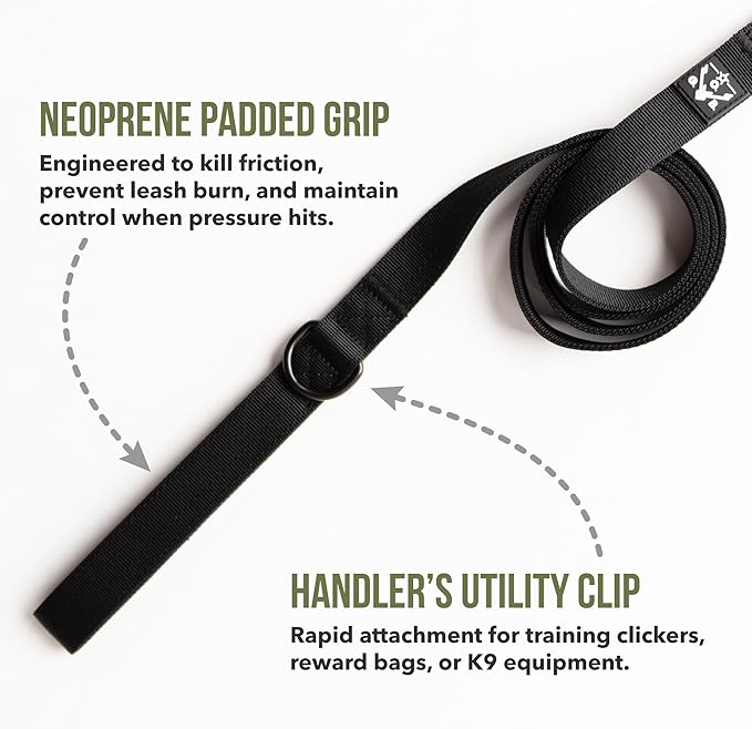 Tactical Dog Leash, 5 FT Heavy Duty Military-Grade Nylon, Quick Release Frog Clip (700 lb) with 360° Swivel, Padded Handle, for Medium and Large Dogs, Black – Operation Good Boy, Veteran Owned