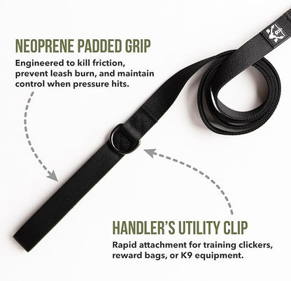 Tactical Dog Leash, 5 FT Heavy Duty Military-Grade Nylon, Quick Release Frog Clip (700 lb) with 360° Swivel, Padded Handle, for Medium and Large Dogs, Black – Operation Good Boy, Veteran Owned
