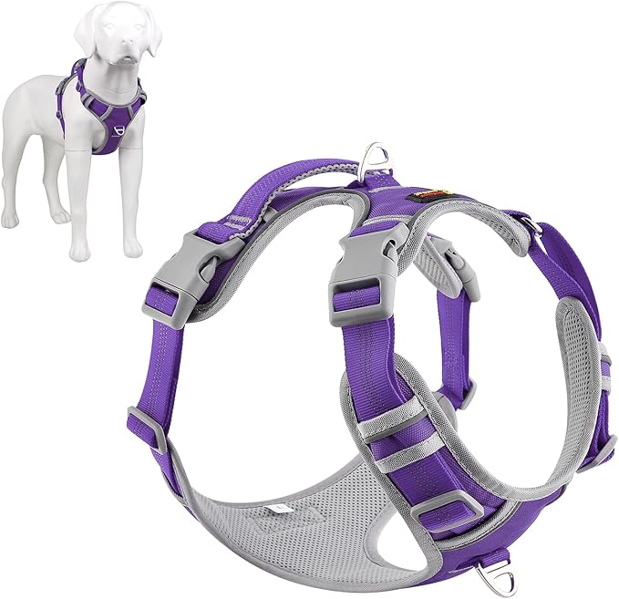 Plutus Pet No Pull Dog Harness, Release at Neck, Reflective Adjustable Dog Vest Harness, Easy Control Handle for Walking, for Small Medium Large Dogs, Purple, M