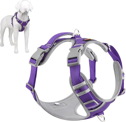 Plutus Pet No Pull Dog Harness, Release at Neck, Reflective Adjustable Dog Vest Harness, Easy Control Handle for Walking, for Small Medium Large Dogs, Purple, M