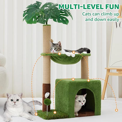 Woochpet 37" Cat Tree Tower for Indoor Cats，2-in-1 Multi-Functional Comfort with Premium Sisal Scratching Post, Cat Cando with Mouse Hole and Plush Toy Ball Large Hammock for Kitty or Small Cats