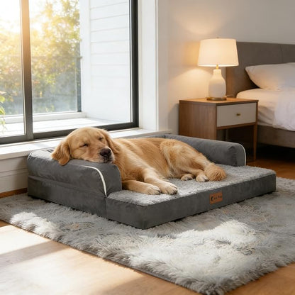 Casa Paw Orthopedic Dog Beds for Large Sized Dogs, Waterproof Egg Crate Foam Medium Dog Couch Beds for Crate 35x22Inch, Washable Pet Beds with Removable Cover and Nonskid Bottom, Dark Grey