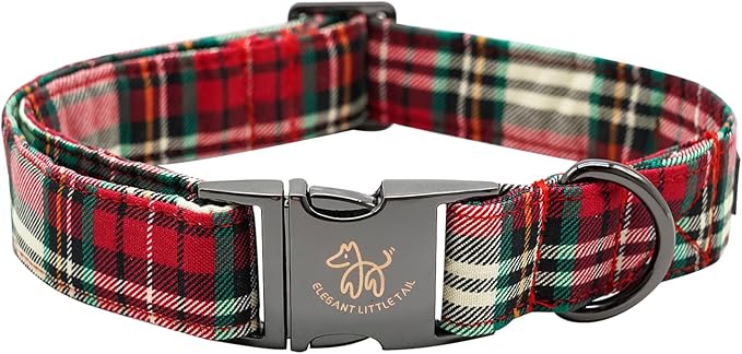 Elegant little tail Dog Collar, Christmas Red Plaid Pet Collar Cute Dog Collars Male or Female Pet Gift Adjustable Dog Collar for Small Dogs