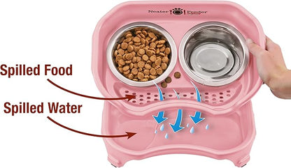 Neater Feeder Express Mess Proof Dog Bowls Elevated for Small Breeds Under 15 Lb, Made in USA, No Spill Raised Dog Food Bowl Stand, Stainless Steel Food and Water Bowl Set, Feeding Station, Pink