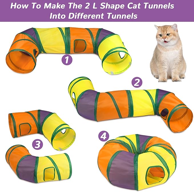 Retro Shaw 33Pcs Cat Toys with Tunnels, Interactive Kitten Toys for Indoor Cats Kitty, Collapsible Cat Tube Tent Feather Wand Teaser Bell Fuzzy Ball Crinkly Springs Mouse - Large Cat Tunnel Toys Set