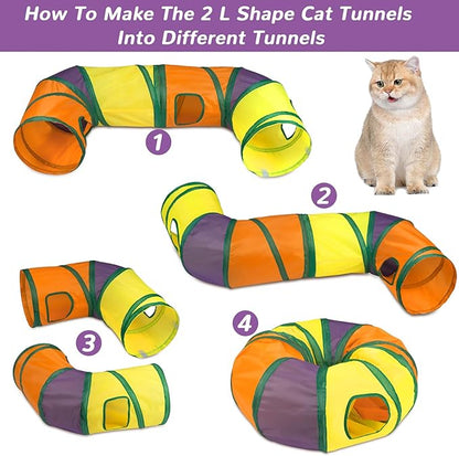 Retro Shaw 33Pcs Cat Toys with Tunnels, Interactive Kitten Toys for Indoor Cats Kitty, Collapsible Cat Tube Tent Feather Wand Teaser Bell Fuzzy Ball Crinkly Springs Mouse - Large Cat Tunnel Toys Set