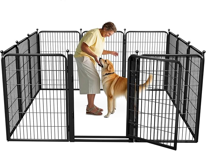 Jhsomdr Dog Playpen Outdoor, 40 inch 10 Panels Dog Fence with Extra Wide Gate No-Tripped Pet Playpen Rustproof Dog Pen Indoor Puppy Playpen for Temporary Containment Portable Pet Fence for RV Camping