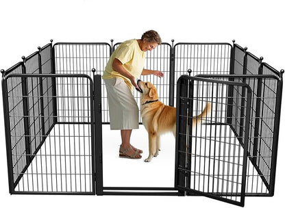 Jhsomdr Dog Playpen Outdoor, 40 inch 10 Panels Dog Fence with Extra Wide Gate No-Tripped Pet Playpen Rustproof Dog Pen Indoor Puppy Playpen for Temporary Containment Portable Pet Fence for RV Camping