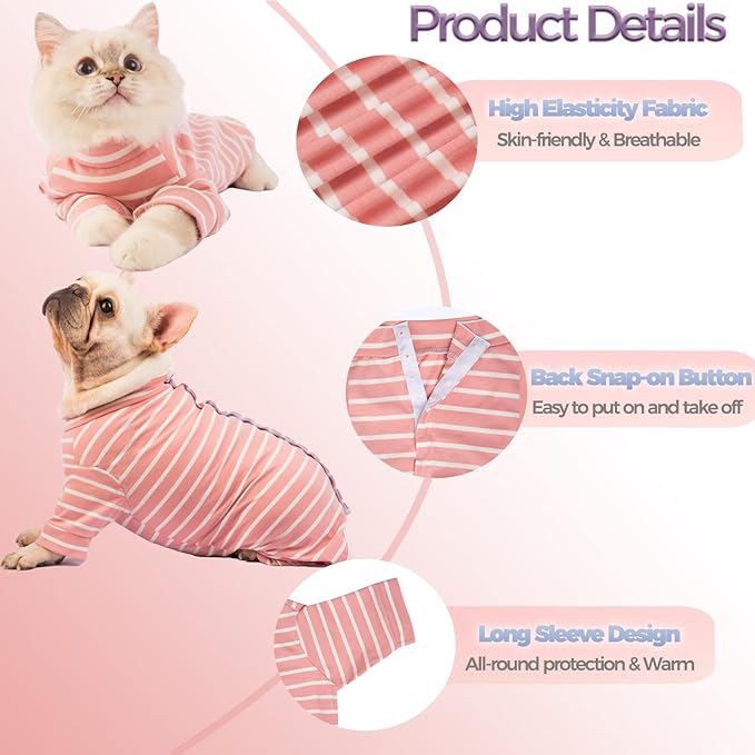 AOKAZI Dog Surgery Recovery Suit - Puppy Cat Onesie for Shedding Skin Disease Wound Protection, Medical Pet Surgical Suit w/Long Sleeve, Dog Pajamas (Pink, Medium)