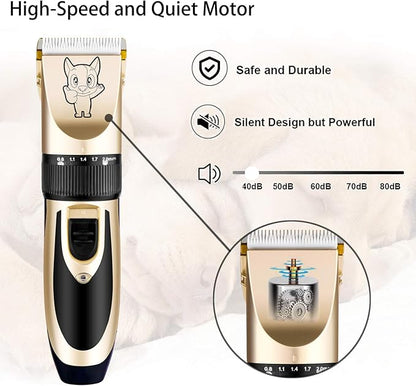 Highdas Dog Grooming Kit Clippers, Low Noise, Electric Quiet, Rechargeable, Cordless, Pet Hair Thick Coats Clippers Trimmers Set, Suitable for Dogs, Cats, and Other Pets(Grey)