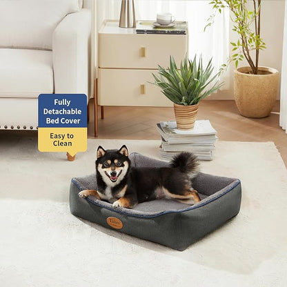 Tidore Orthopedic Dog Beds for Medium Dogs, Durable Egg Crate Foam Sofa Dog Bed wit Washable Removable Cover,Waterproof Lining,Pet Bed for Large Dogs (Dark Grey-Velvet, 26.4" L x 21.7" W x 6.2" Th)