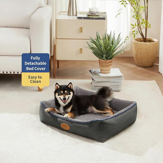 Tidore Orthopedic Dog Beds for Medium Dogs, Durable Egg Crate Foam Sofa Dog Bed wit Washable Removable Cover,Waterproof Lining,Pet Bed for Large Dogs (Dark Grey-Velvet, 26.4" L x 21.7" W x 6.2" Th)