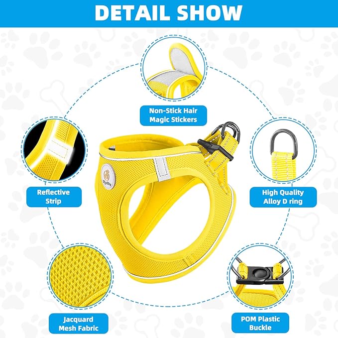 Hipubby Dog Harness and Leash Set, No Pull Soft Mesh Puppy Harness for Small Medium Dogs, Cats - Step in Reflective Breathable Lightweight Vest Harness for Walking, Training - Yellow, L