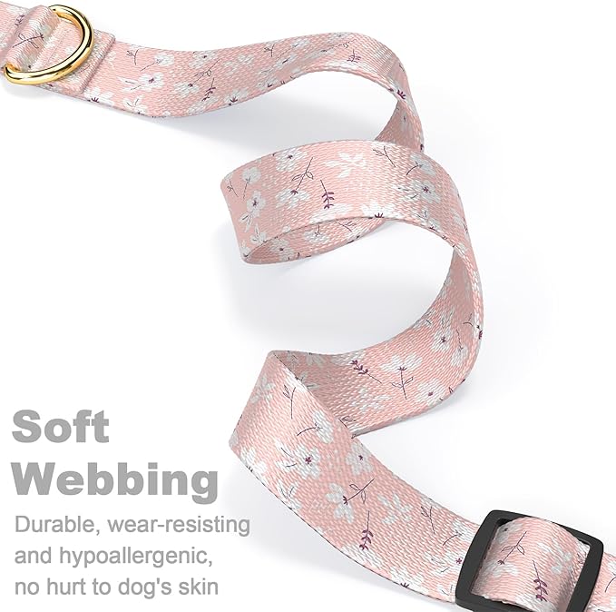 Rnivvi Dog Collar for Medium Dogs, Cute Floral Heavy Duty Adjustable Puppy Collar with Quick Release Buckle for Girl & Female, Pet Accessories for Walking Running, M Length 1" Width, Coral Pink