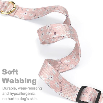 Rnivvi Dog Collar for Medium Dogs, Cute Floral Heavy Duty Adjustable Puppy Collar with Quick Release Buckle for Girl & Female, Pet Accessories for Walking Running, M Length 1" Width, Coral Pink