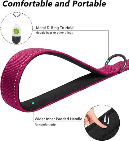 PetiFine 4FT Heavy Duty Dog Leash with Soft Padded Double Handle, Durable Strong Clasp Dog Leashes, Reflective Nylon Walking Lead for Large,Medium,Small Breed Dogs, Rose