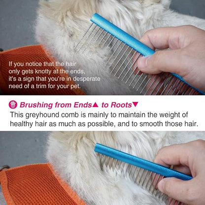 Claw Claws Greyhound Comb with Oval Handle for Dogs and Cats, Removing and Shedding Matted, Tangled Hair, Metal Comb with Stainless Steel Pins, Detangling Grooming Tool, Pet Comb (20% Fine Spacing)…