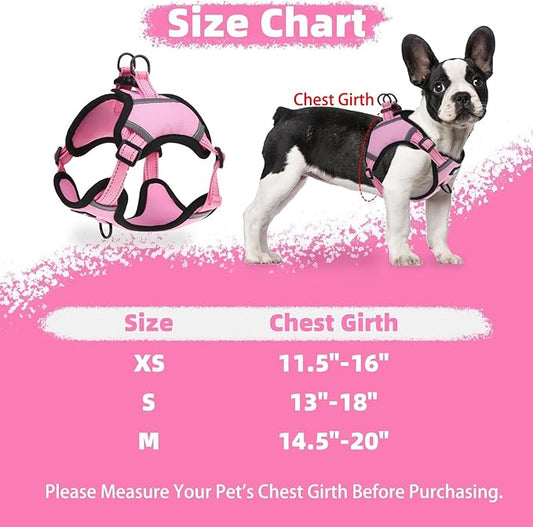 PUPTECK No Pull Dog Harness Small Sized Dog, Adjustable Reflective Escape Proof Easy Control, Comfortable Soft Padded Step in Pet Vest Harness, Pink, S
