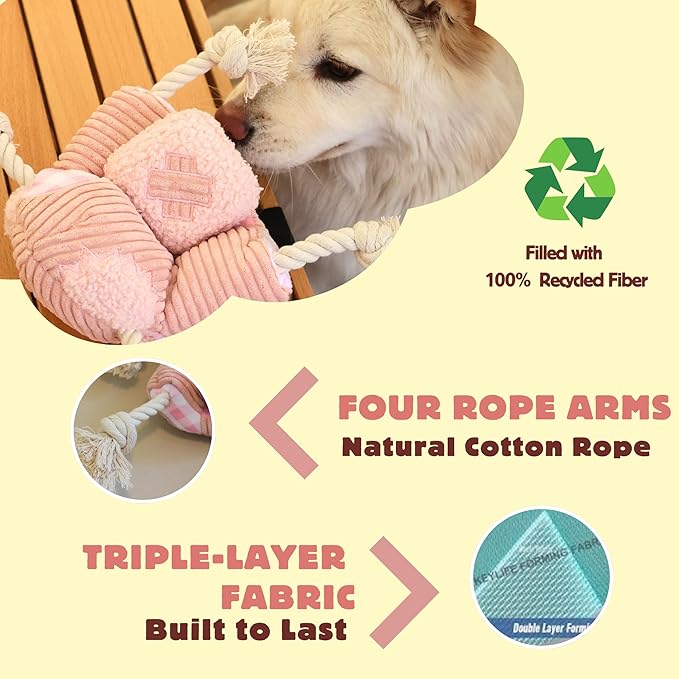 Pawfoo Lab Squeaky Dog Toys, Durable Tug of War Chew Toys for Small, Medium and Large Dogs, Interactive Puppy Toy for Teeth Cleaning, Birthday Gift - Couch