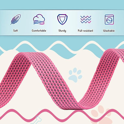Reflective Dog Collar and Leash Set, Nylon Dog Leash with Heavy-Duty Steel D-Ring, Adjustable with Quick Release Buckle for Small Dogs, Pink S