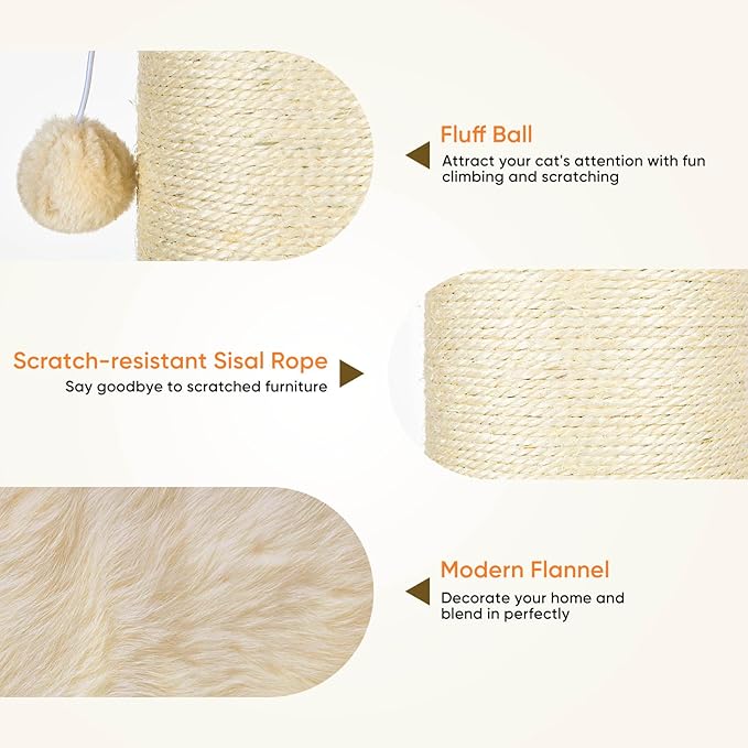 PAWSCRAT Cat Scratching Post 32 Inch High, 5.5 Inch Large Diameter Natural Sisal Cat Scratch Post, Scratch-Resistant and Durable Tall Cat Scratcher for Indoor Cats, Protect Your Furniture, Beige