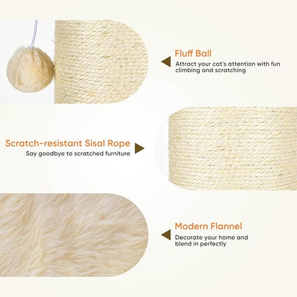 PAWSCRAT Cat Scratching Post 32 Inch High, 5.5 Inch Large Diameter Natural Sisal Cat Scratch Post, Scratch-Resistant and Durable Tall Cat Scratcher for Indoor Cats, Protect Your Furniture, Beige