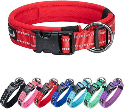 EXCELLENT ELITE SPANKER Reflective Dog Collar Classic Soft Padded Breathable Nylon Adjustable Pet Collar with Quick Release Buckle for Boy Girl Male Female Small Medium Large Dogs Training(Red-XL)