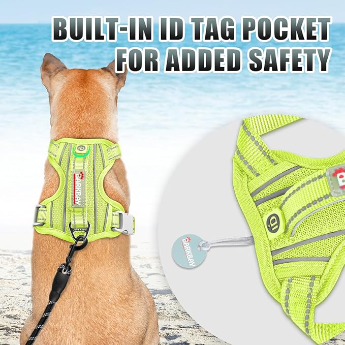 BARKBAY No Pull Dog Harness Large Reflective Dog Harness with Front Clip and Easy Control Handle for Walking Training Running with ID tag Pocket(Sunlight,M)