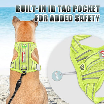 BARKBAY No Pull Dog Harness Large Reflective Dog Harness with Front Clip and Easy Control Handle for Walking Training Running with ID tag Pocket(Sunlight,M)