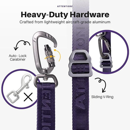 Heavy-Duty Tactical Dog Leash for Medium & Large Dogs, 6-in-1 Hands-Free Leash for Training, 4-7.5FT Waist Leash for Dog Walking (Midnight Purple)