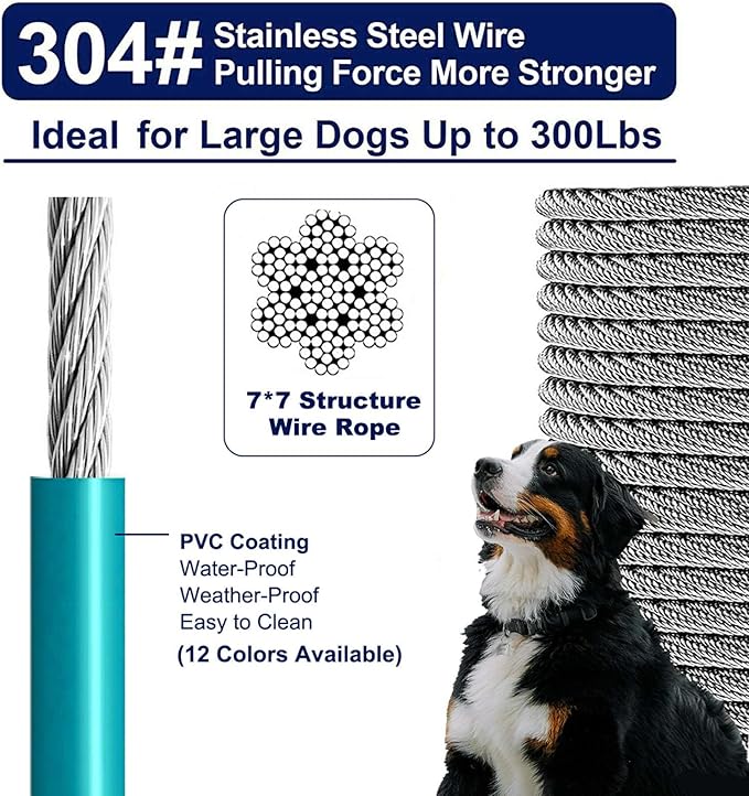 Tie Out Cable for Large Dogs,Dog Runner for Yard, Dog Run Leash Heavy Duty Swivel Hooks Lead Holds Break Strength of 1000lbs (Turquoise 35FT)