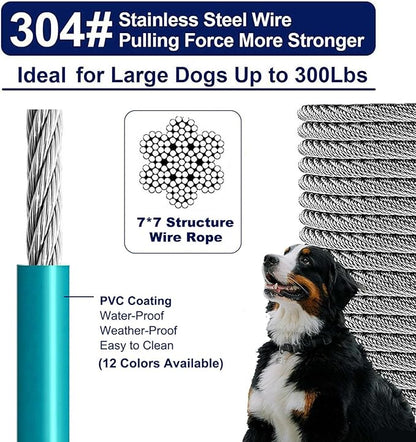 Tie Out Cable for Large Dogs,Dog Runner for Yard, Dog Run Leash Heavy Duty Swivel Hooks Lead Holds Break Strength of 1000lbs (Turquoise 35FT)