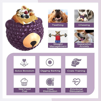 3 in 1 Large-Size Raspberry Dog Fillable Lick Treat Toy,Long-Lasting Ultimate Boredom Buster, Kibble Dispenser Food Ball & Dogs Chew Toys BPA-Free