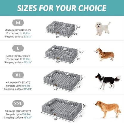COZY KISS Orthopedic Dog Bed for Extra Large Dog, Soft and Warm Faux Fur Sofa for Giant Pet Up to 150 lbs, Foam Bolster Anti-Slip Couch with Washable Removable Cover, XXL 48x35x8 inch, Grey