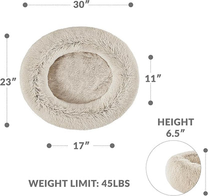 Friends Forever Calming Dog Bed for Medium Dogs, Donut Medium Pet Bed, 30 Inches Memory Foam Orthopedic Dog Bed with Fluffy Plush Faux Fur, Machine Washable, Serena Tan, 30"x23"x6.5"