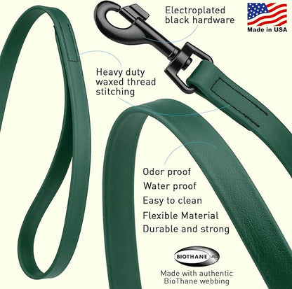 Dogline Biothane Waterproof Dog Leash Strong Coated Nylon Webbing with Black Hardware Odor-Proof Easy to Clean High Performance for Small or Large Dogs Made in USA 4 or 6 ft Lead, Hunter Green
