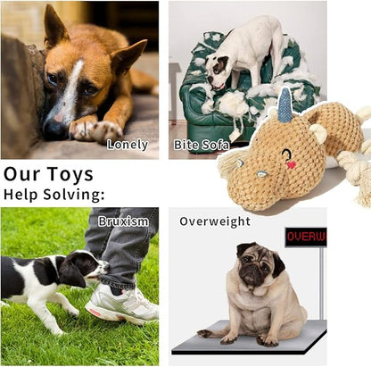 Sedioso Large Dog Toys, Cute Squeaky Dog Toy, Stuffed Animal Plush Toys for Puppies, Durable Dog Chew Toy for Small,Middle,Large Breed (Brown(Uni-Hippo))