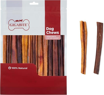 GigaBite Single Ingredient All Natural Free Range Bully Treats and Chews - Bully Sticks/Bladder Sticks/Beef Esophagus by Best Pet Supplies - Bully Sticks (Regular 6"), Pack of 20