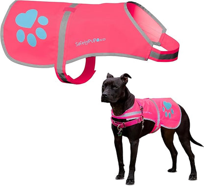 SafetyPUP XD Dog Reflective Vest – Hi-Vis Fluorescent Visibility That Helps to Safeguard Your Pet On/Off Leash in Urban & Rural Areas (Pink, X-Large)