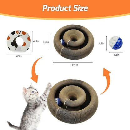 Magic Organ Cat Scratcher Toy, Foldable & Reversible Accordion Kitty Toy with Bell Ball, Interactive Cardboard Scratching Board Scratcher Pad for Indoor Cats (1 Pack)