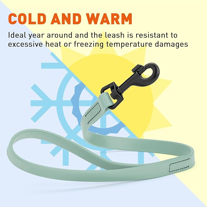 Dogline Biothane Waterproof Dog Leash Strong Coated Nylon Webbing with Black Hardware Odor-Proof Easy to Clean High Performance for Small or Large Dogs Made in USA 2 ft Lead, Sage Green